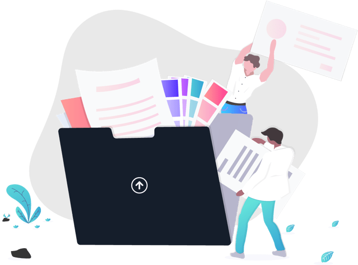 Illustration of people working with files